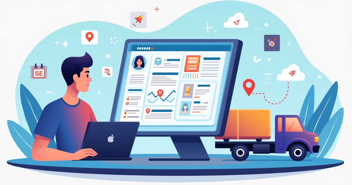 Painel digital mostrando gerenciamento de pedidos de e-commerce com entregas organizadas