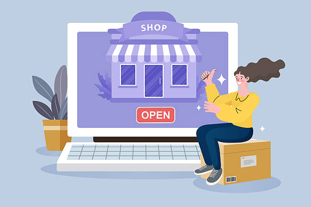 Ilustração flat design de loja online aberta — como começar dropshipping no Brasil 2026