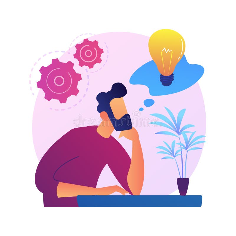 Ilustração vetorial de empreendedor pensando em soluções — mentalidade vencedora no e-commerce