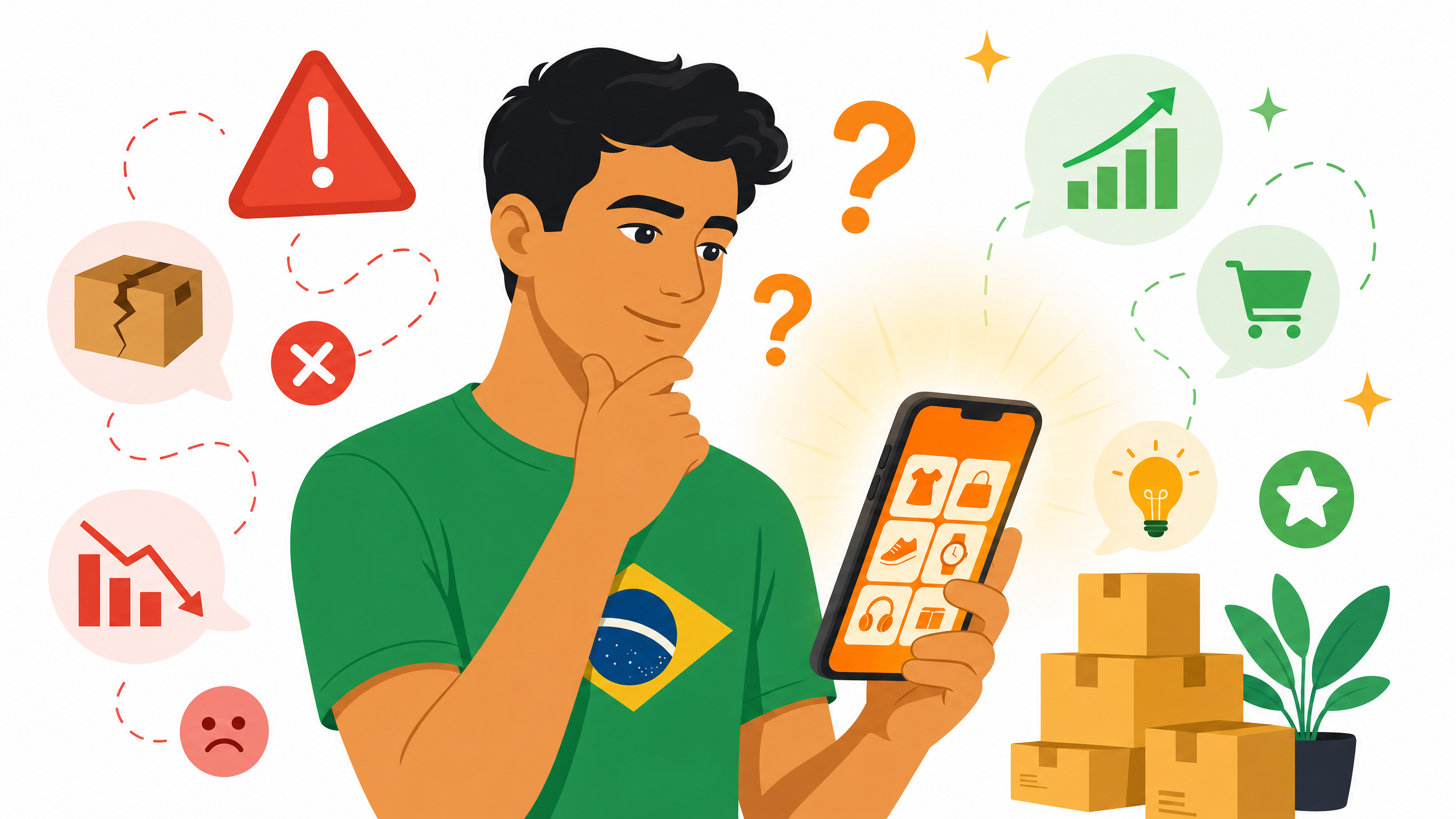 Empreendedor brasileiro avaliando oportunidades e riscos do dropshipping na Temu