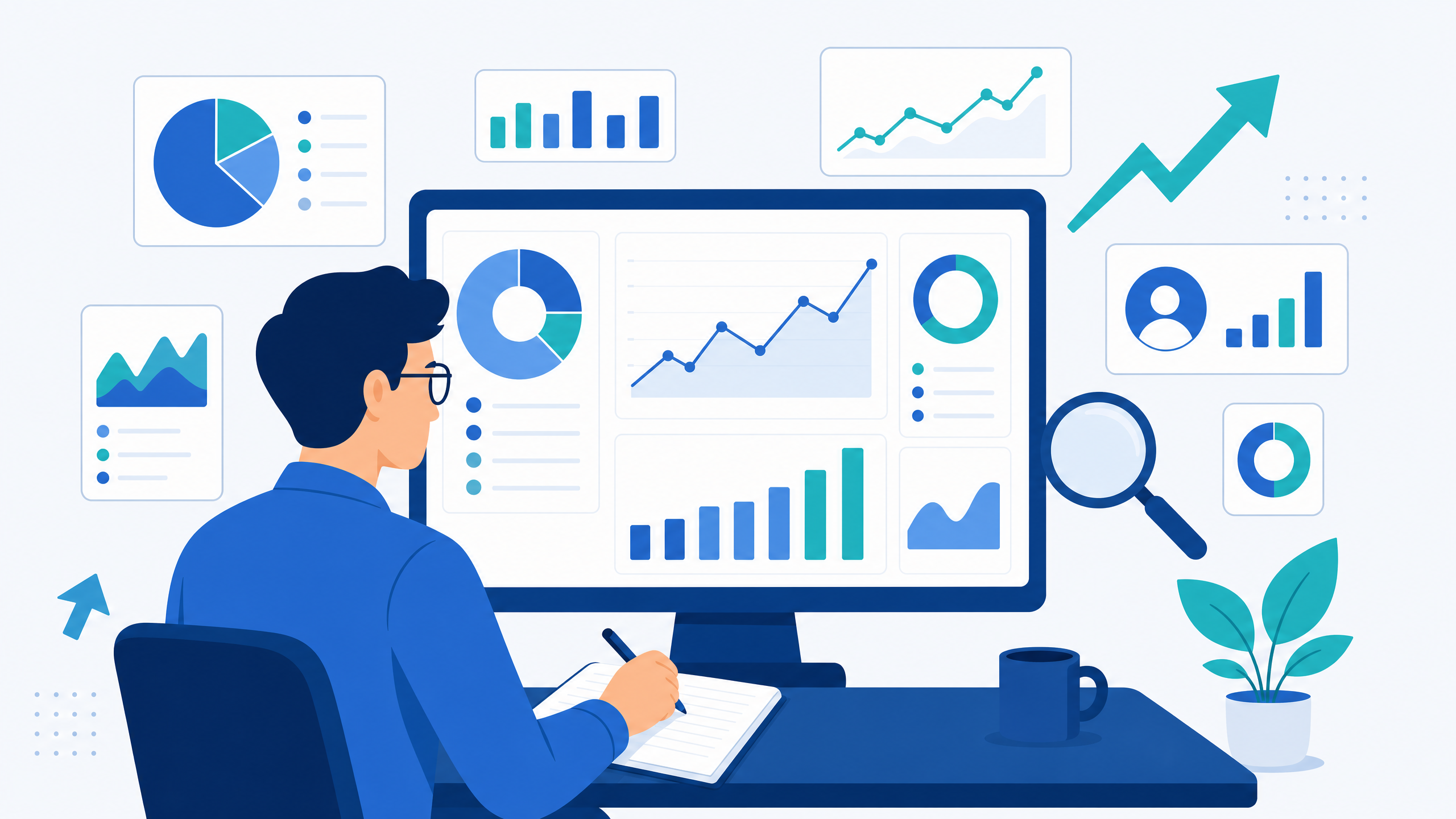 Empreendedor analisando métricas e dados de performance do e-commerce em tela grande