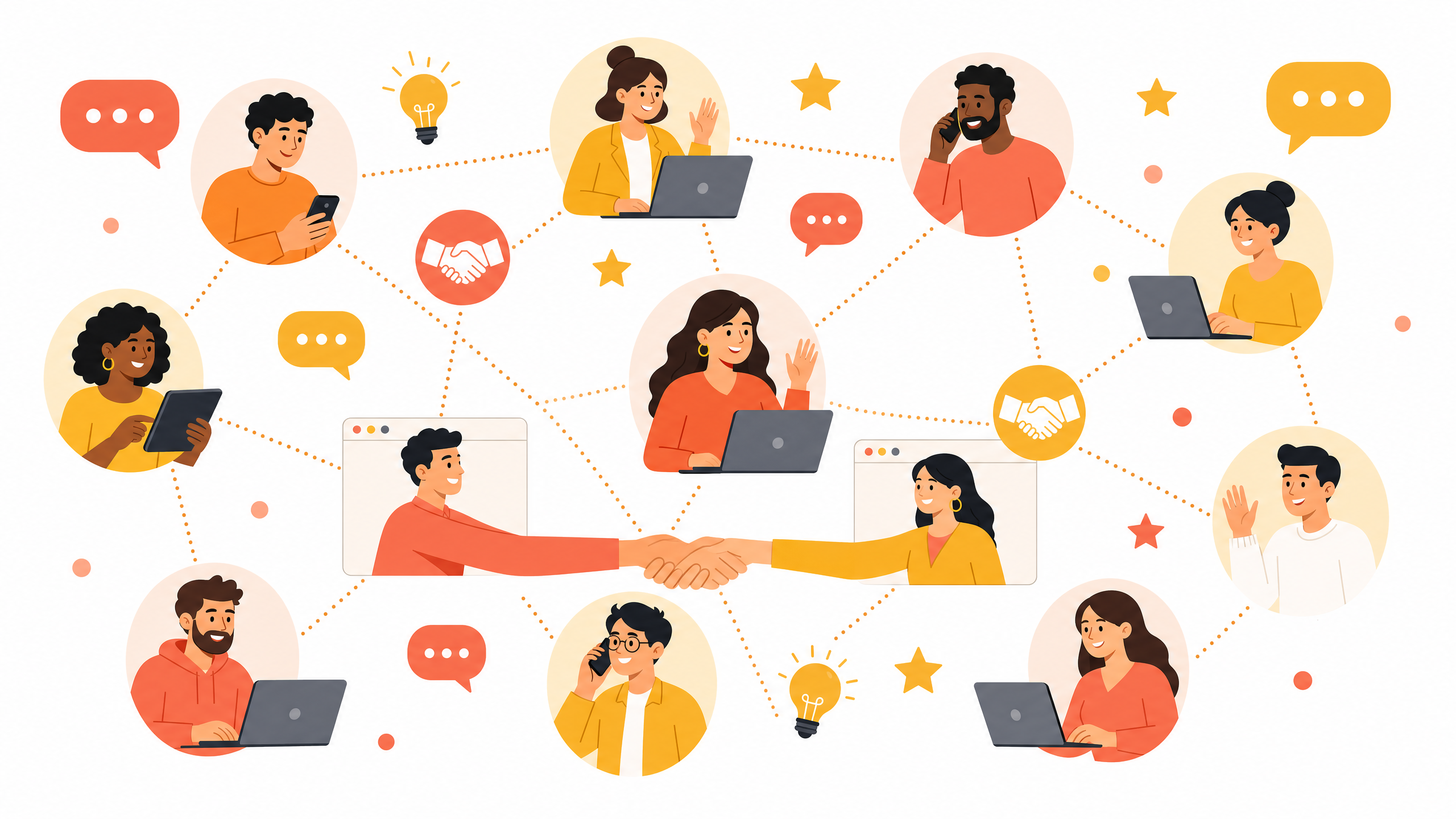 Rede de empreendedores digitais conectados compartilhando conhecimento e oportunidades
